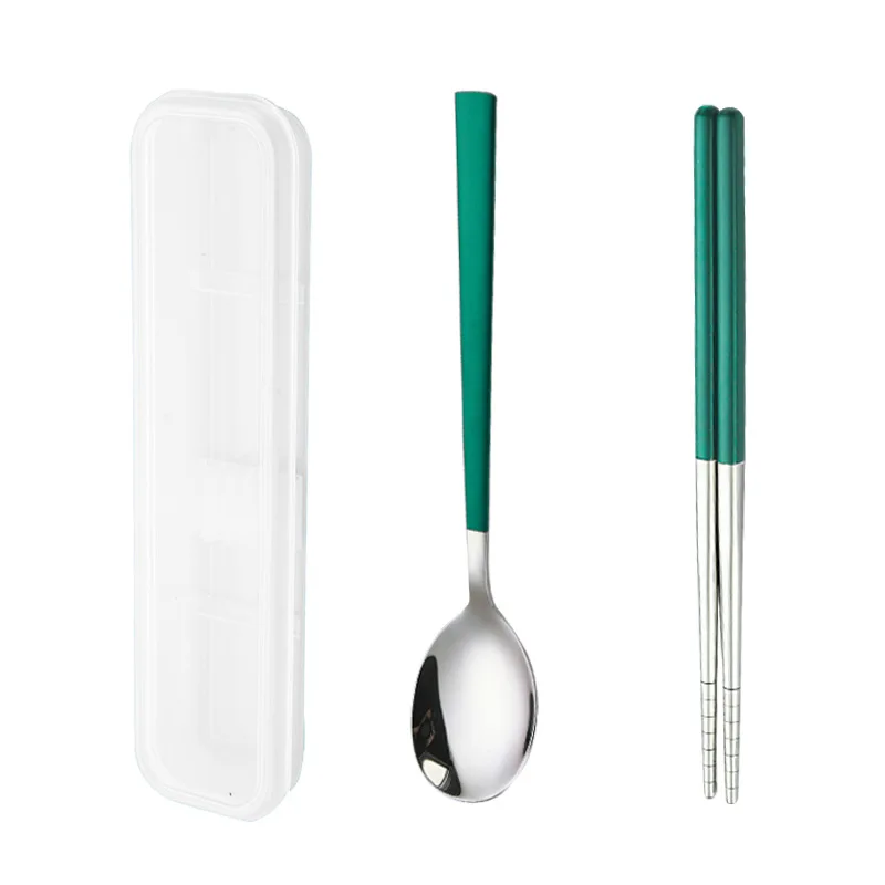 

304 Stainless Steel Cutlery Set 2 Pieces Portable Spoon Chopsticks Set Creative Student Tableware