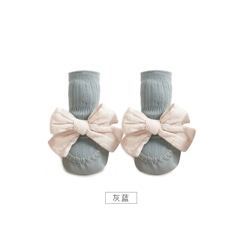 Korean Baby Bow Socks Shoes Super Soft Princess Leather Sole for Infant Toddler Socks Floor Socks Little Girl Socks 0-2 Year Old images - 6