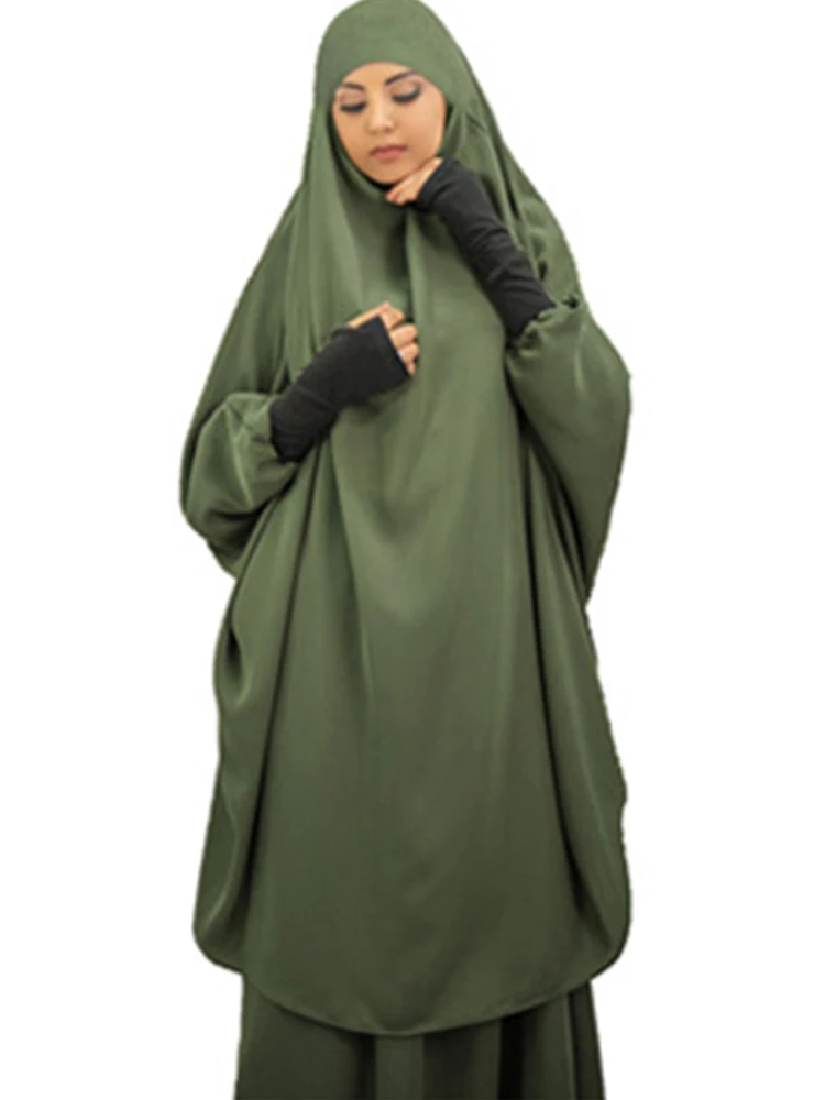 Eid Muslim Women Hijab Long Khimar Prayer Garment Djellaba 2 Piece Jilbab Set Abaya Ramadan Gown Dubai Arab Niqab Burka Jubah