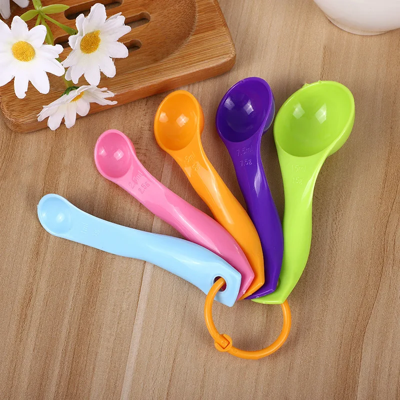 

5-piece Set Of Colorful Measuring Spoons Double Scale Kitchen Baking Tools Milk Powder Color Plastic Measuring Spoons