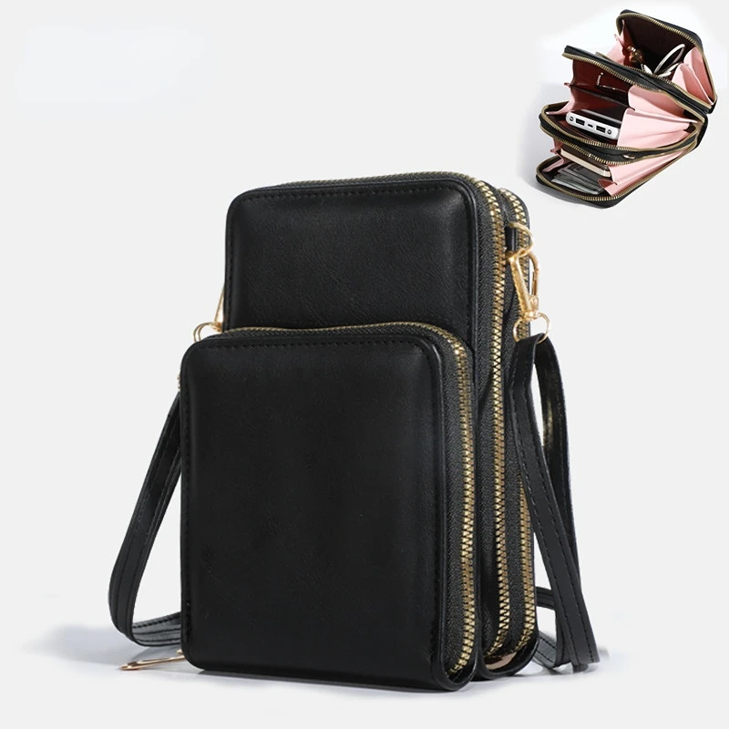 

Crossbody Bags For Women Multifunctional Three-Layer Zipper Shoulder Bag PU Leather Large Capacity Wallet Designer Bag