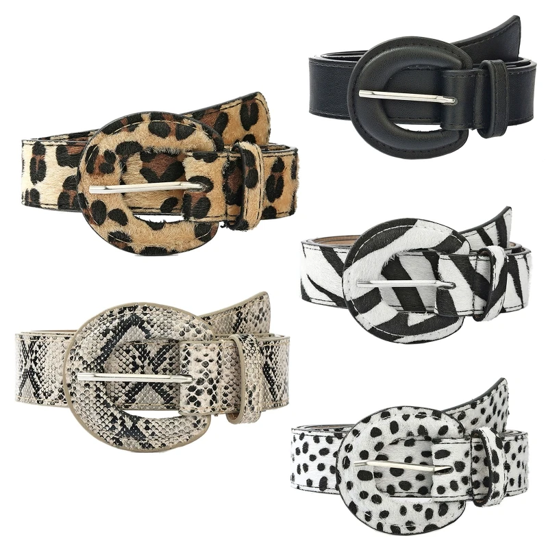 

Stripes Leather Belts Cow Pattern Buckle Waistband Waist Belt for Jeans
