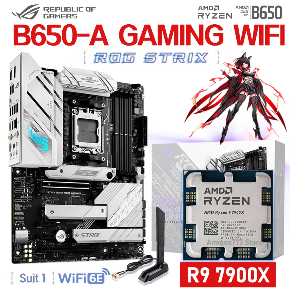 

Socket AM5 Motherboard Combo Asus ROG STRIX B650-A GAMING WIFI DDR5 AMD B650 Mainboard Ryzen Kit R9 7900X Ryzen 7000 Series New