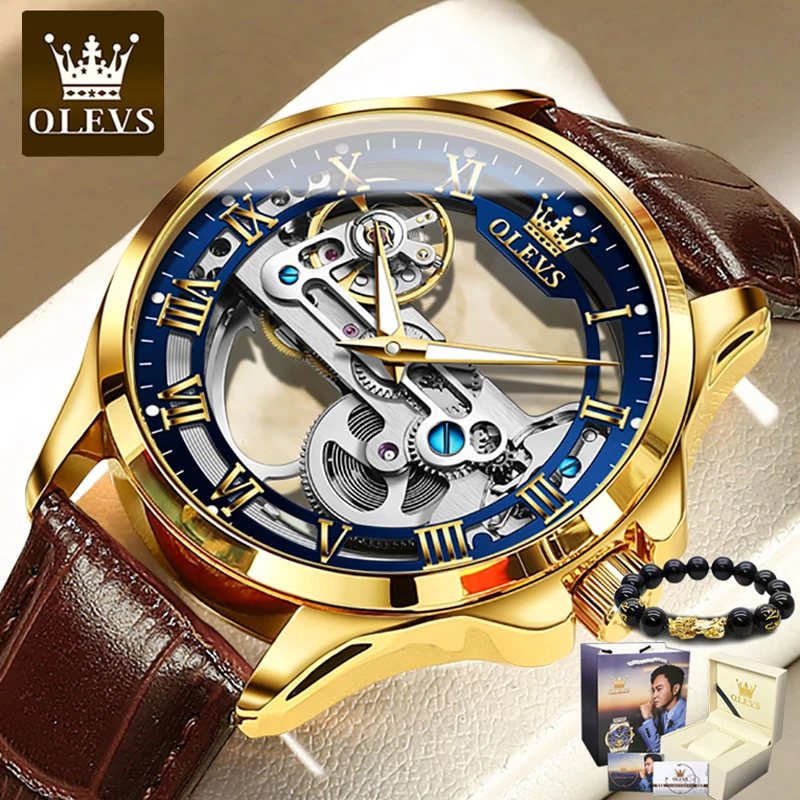 

OLEVS Hollow Out Mechanical Watch Men Automatic Luxury Waterproof Skeleton Sport Leather Male Wristwatches Reloj Hombre 2022