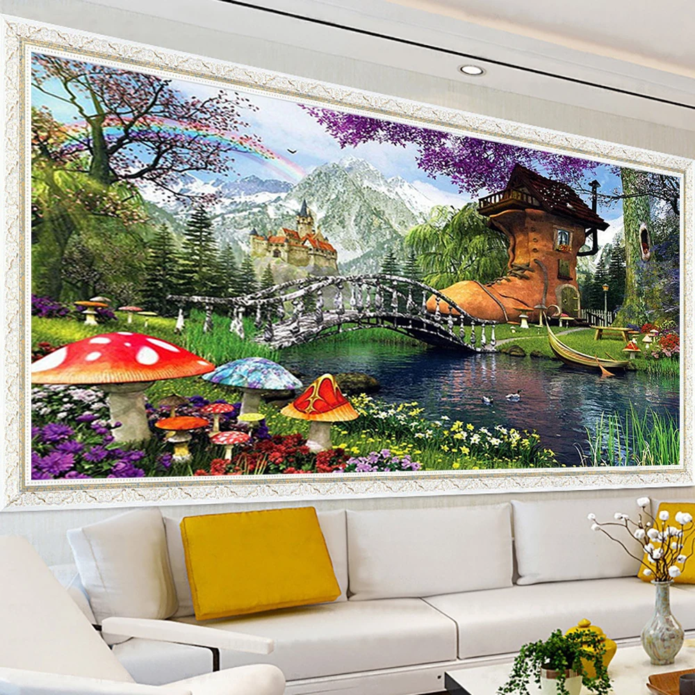 

5D DIY Diamond Painting Shoe House Landscape Bridge Scenery Full Diamond Embroidery Living Room Bedroom Wall Art Painting Decor