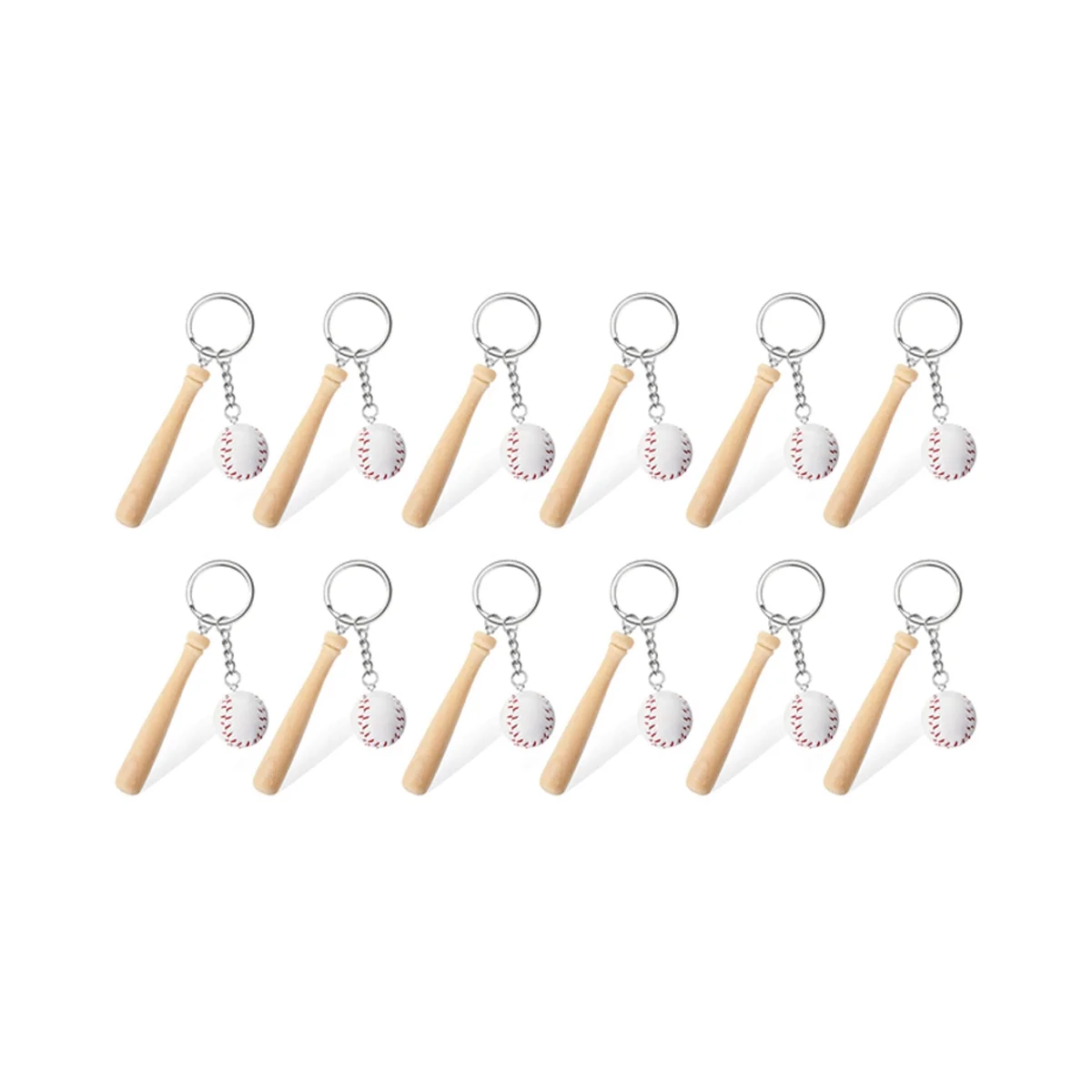 

12 Pieces Mini Baseball Keychain with Wooden for Sports Theme Party Team Athletes Rewards Party Favors