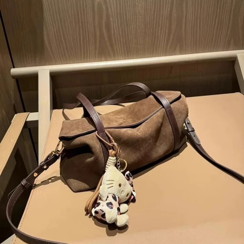 2024Замшевые сумки-хобо для женщин сумка с напуском большая коричневая сумка-тоут