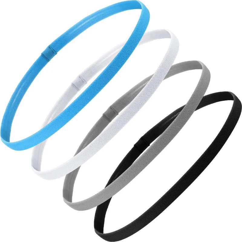 4 Pcs Women Sweatbands Football Yoga Pure Hair Bands Anti-slip Elastic Rubber Thin Sports Headband Men Hair Accessories Headwrap