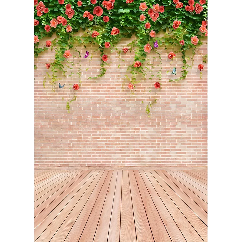 Фон для фотосъемки с изображением кирпичной стены и деревянного пола