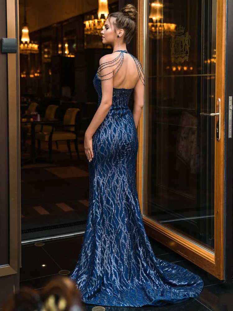 

Luxury Formal Prom Long Dress For Women Sequins Shinny Chic Elegant Cocktail Bespoke Party Gown Bling Mermaid evening dresses