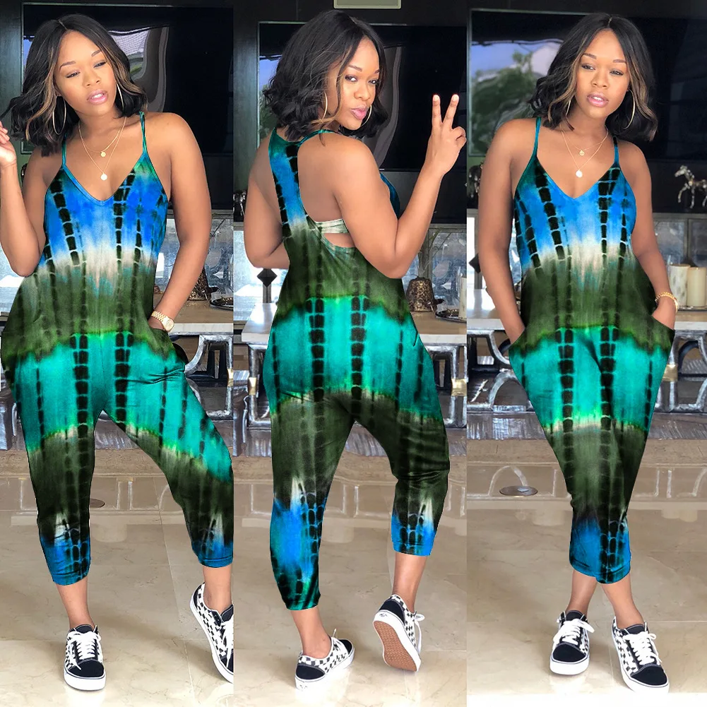 Ladies Jumpsuit Summer Women's Sexy Streetwear Sling Strap Off Shoulder Cutout Print Tight Jumpsuit Women's Nightclub
