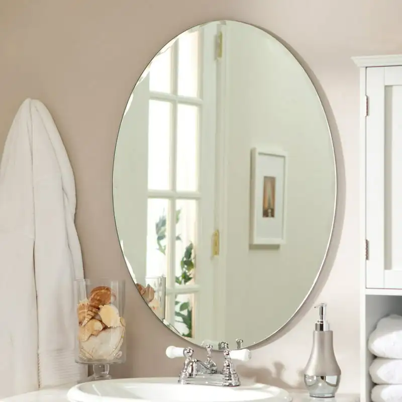 

22" x 28" Oval Beveled Odelia Frameless Wall Mirror by Décor Wonderland