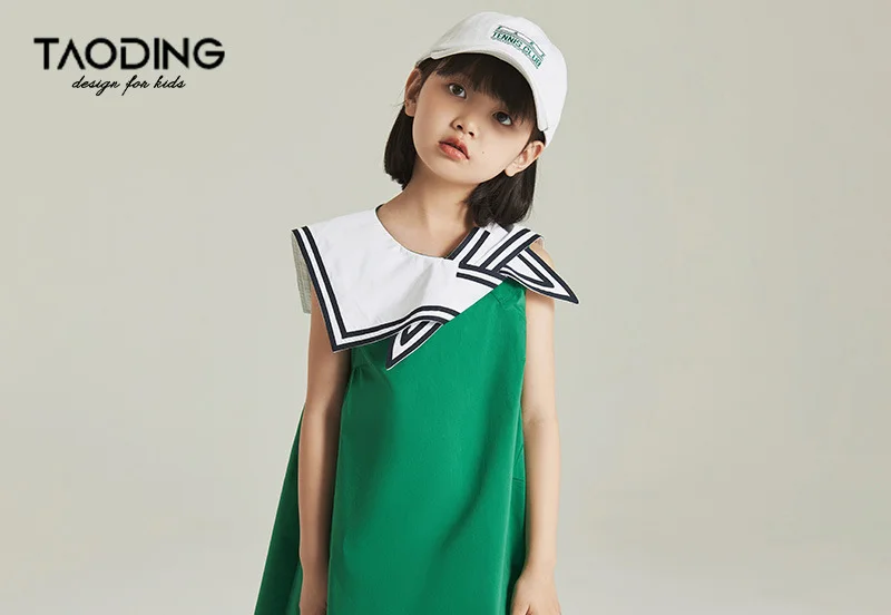 Платье для маленьких девочек платье лето 2024 новинка детский темно-синий воротник