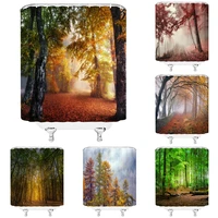 autumn scenery forest shower curtains misty red maple tree green plant nordic fabric waterproof home bathroom decor curtain ba%c3%b1o