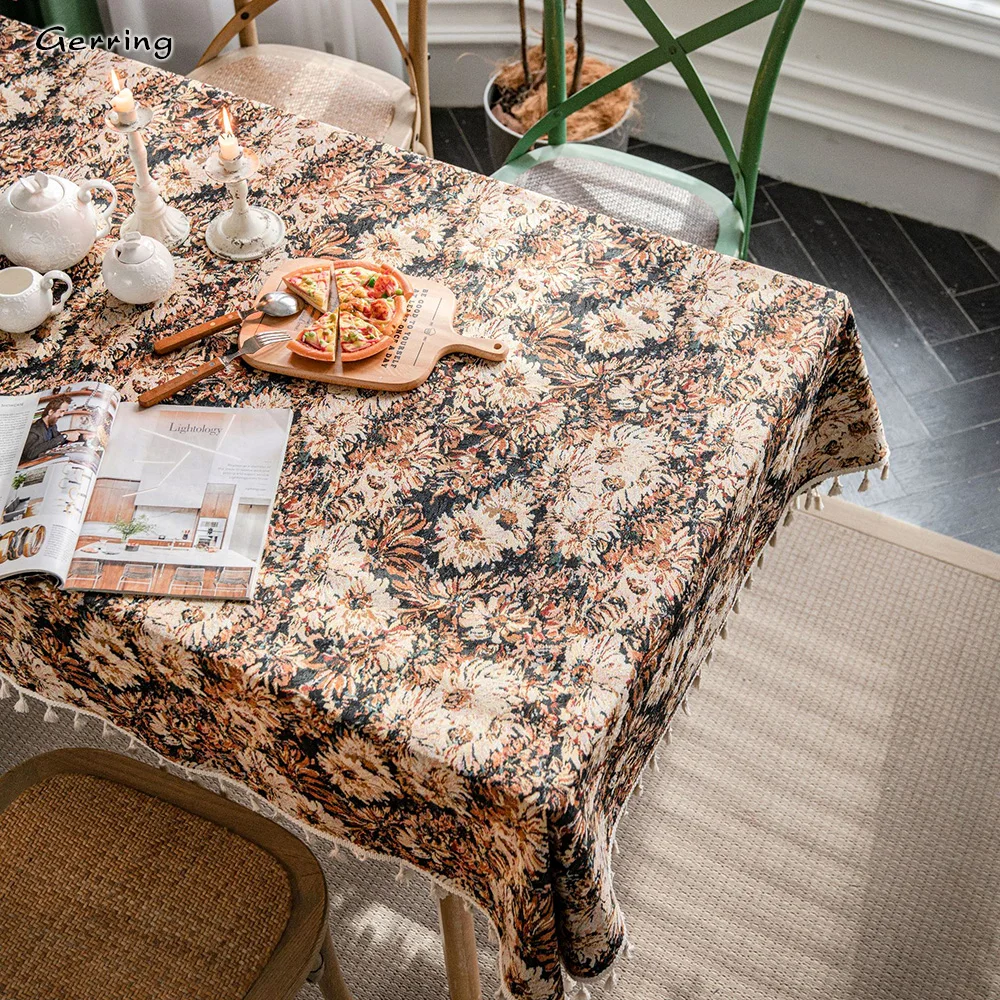 

Gerring Thick Table Cloth American Jacquard Coffee Table Cover Oil Painting Flowers Christmas Tablecloths For Dining Table