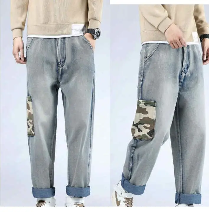 VXO Jeans Men Camouflage Patchwork Mens Elastic Stretch Denim Pants Male Brand Jeans Fat Pants Fit Body Weight 140-200 kg