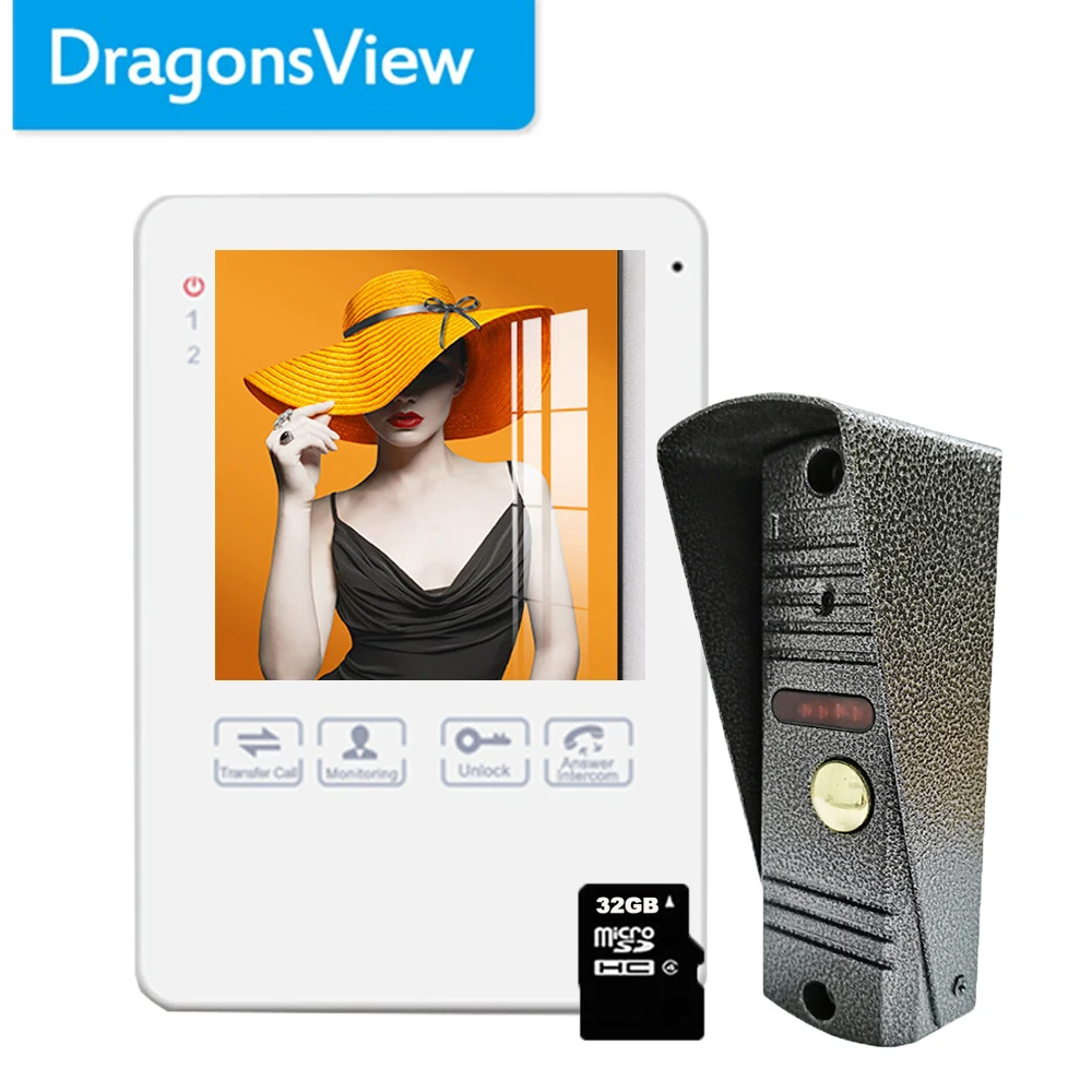 Домашний домофон Dragonsview 4 дюйма проводной дверной звонок с камерой Запись SD-карты
