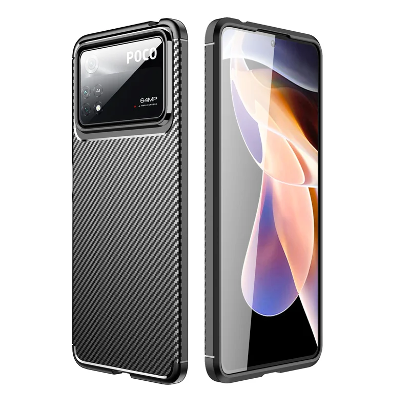 Carbon Fiber Shockproof Case For Xiaomi Poco X4 Pro X3 F3 M3 Soft TPU Silicone Bumper Protective Back Cover Coque Fundas