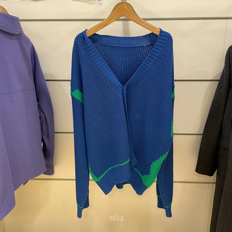 

ADER ERROR Cardigan Knit Jacket Korean Oversize Blue Contrast Men Women 1:1 Ader Error Sweater