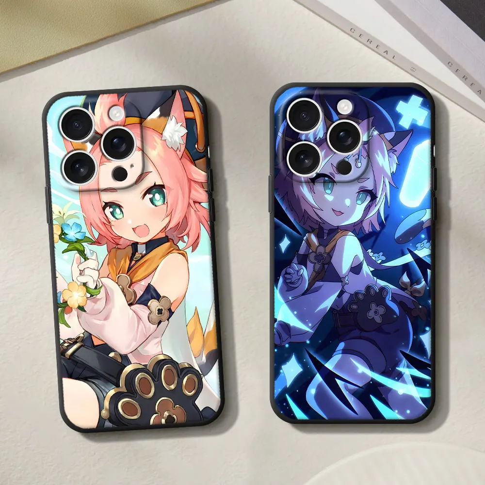 Фото Чехол для мобильного телефона iPhone 17 16 13 15 12 Mini 14 Pro Max 11 16e X XR XS 7 8 6 6s Plus 5s, черный, из ТПУ, с дизайном Genshin Impact Diona №4