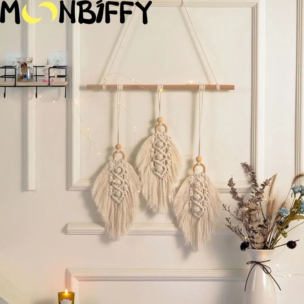 

Хлопковый Плетеный вручную в стиле бохо свадебное украшение в форме листа макраме богемный гобелен настенный