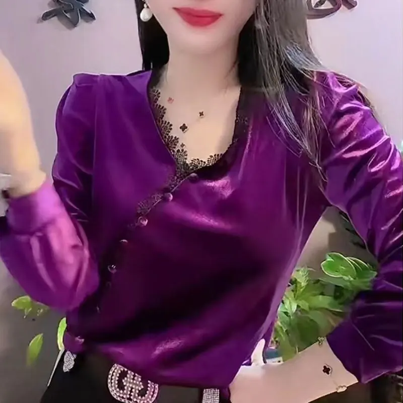 Женская винтажная бархатная блузка на пуговицах элегантная однотонная