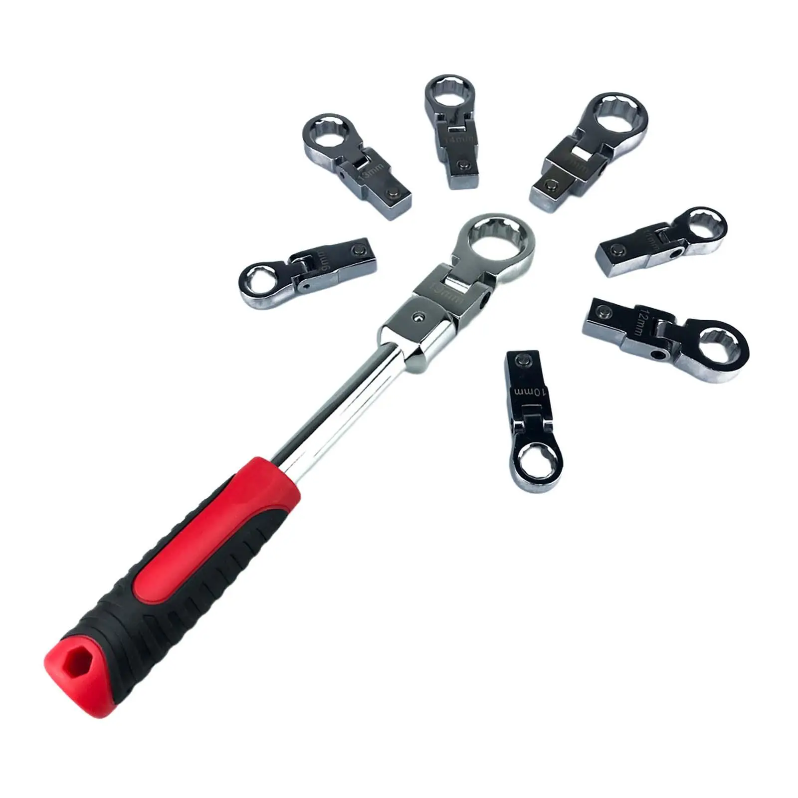 

9 Pieces Flex Offset Ratcheting Wrench Nonslip Flex Head Multipurpose 180° Rotation Head Standard Combination Ratchet Wrenches