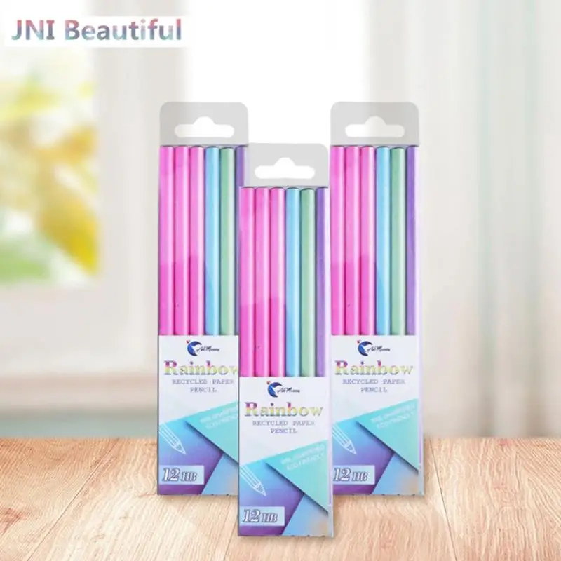 

12Pcs/Box Paper Rainbow HB Pencils Writing Stationery for School and Office Supplies Dropshipping Writing and painting