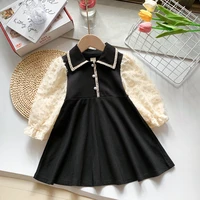 2022 girls small fragrance dress autumn new fake two piece princess skirt girl baby polo shirt skirt