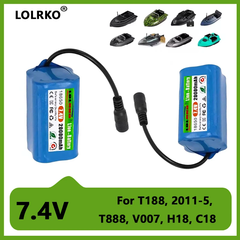 Фото Аккумулятор 7.4V 20000mAh для радиоуправляемых лодок T188 T888 2011-5 V007 C18 H18, запчасти и аксессуары для радиоуправляемых рыболовных катеров-приманок №1