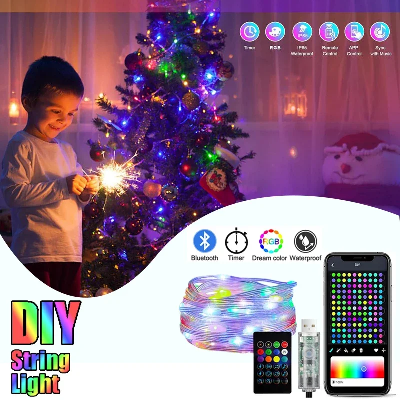RBGIC Light String DIY гирлянды App Contronl Bluetooth Connect Lights для новогодних рождественских