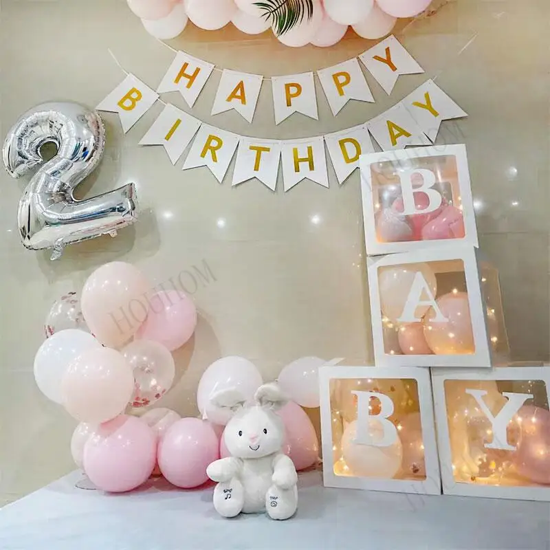 

Transparent Balloon Box BabyShower Decor Girl Boy Name Box First 1st Birthday Party Decor Kids Wedding Party Decoration Supplies