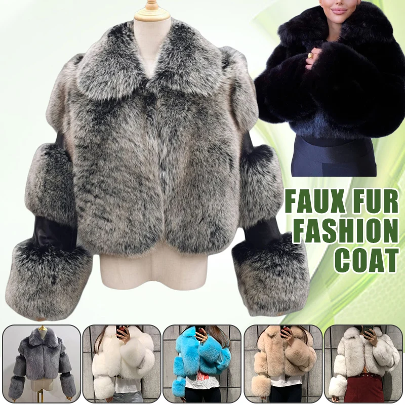 Women Winter Luxury Fluffy Faux Fur Coats & Jackets  Fluffy Faux Fox Fur Coat Warm Outwear Thick Shaggy Coat