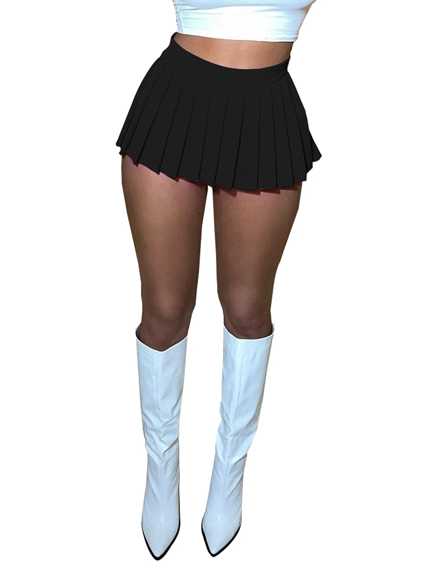 

Mini Pleated Skirts for Women Sexy Black Mini Skirt with Slit Womens Girl Y2k Short Cargo Skirt Skater A-line Pleated Skirt