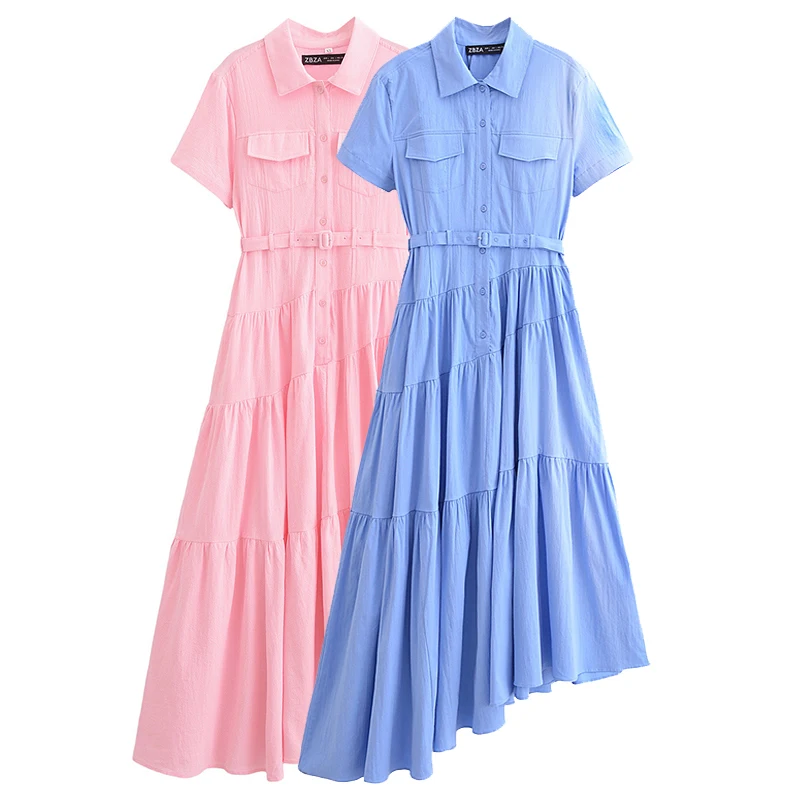 Женское платье с поясом и пуговицами Koekop винтажное асимметричное отворотом