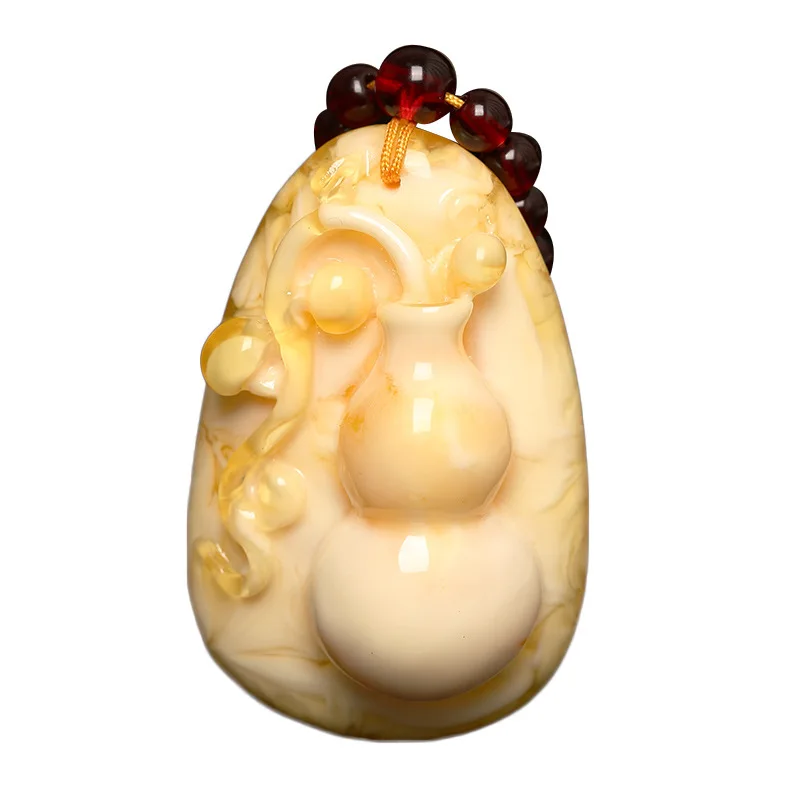 

Chicken oil yellow white honey gourd necklace Fulu live broadcast amber wax pendant carving piece for men and women