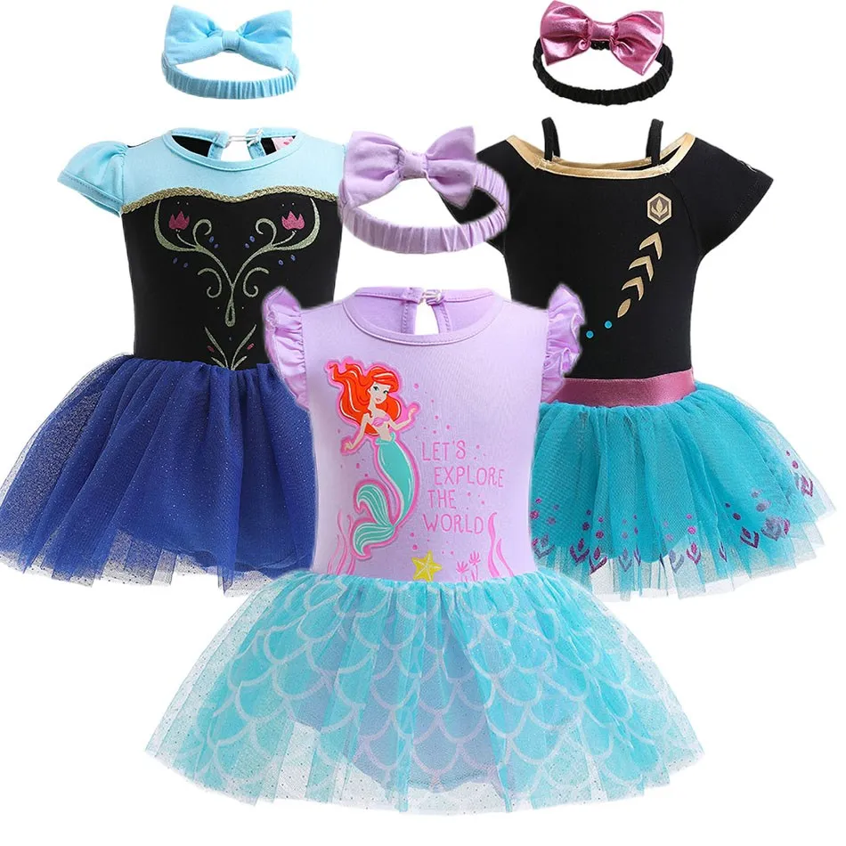 

Toddler Jumpsuit With Headband Disney Mermaid Princess Dress For Baby Girls Frozen Anna Halloween Party Dresses Newborn Romper