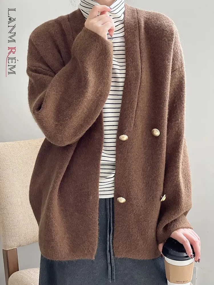 

[LANMREM] Korean Style Knitting Cardigan Sweater For Women V Neck Long Sleeve Casual Warm Tops Female 2023 Autumn New 26D6484