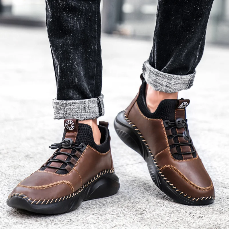 

New High-quality Leather Men Casual Shoes Comfortable Brown Autumn Male Sneakers Fashion Big Size 48