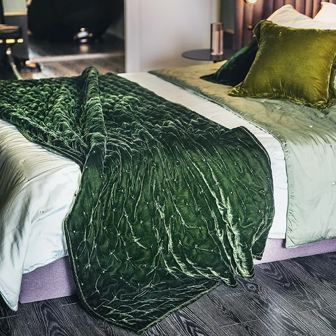 Ретро зеленое оранжевое одеяло уютное бархатное одеяло художественное домашнее винтажное простое вышитое в горошек покрывало для кровати Диванный плед