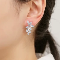 2022 new popular simple womens jewelry white color leaf zircon stud earrings for women party earring wedding accessories