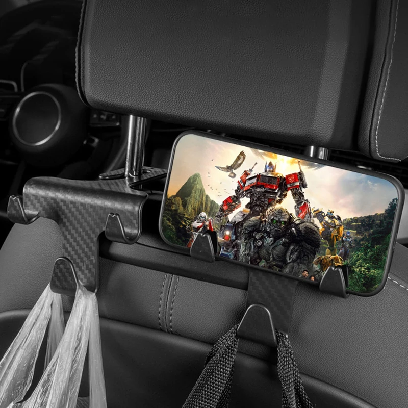 

2 In 1 Car Seat Headrest Hooks For Purses And Bags Carbon Fiber Car Vehicle Back Seat Organizer Holder Universal Clip Holder