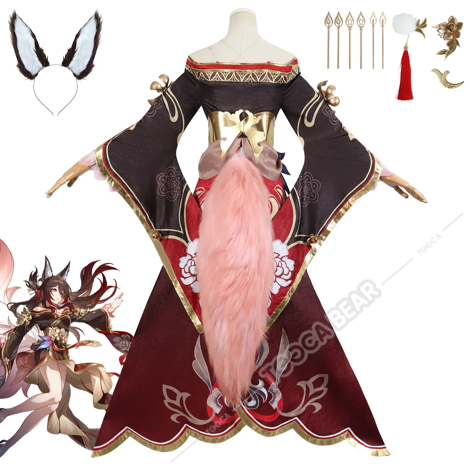 Fugue Косплей Костюм Игра Honkai Star Rail Парик Платье Tingyun Головные Уборы Заколки Хвост