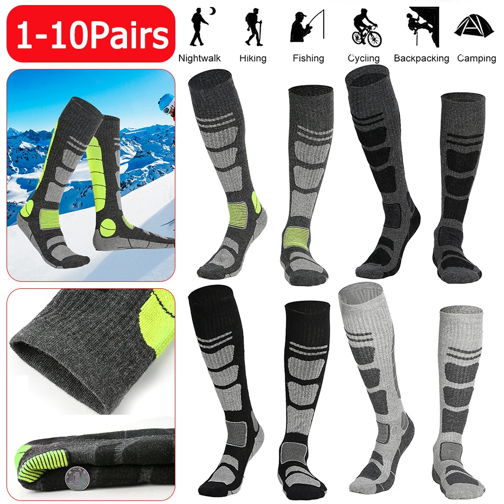 

Wool Hiking Climbing Socks Anti Falling Winter Thermal Knee-high Socks Shock Absorption Thermal Stockings for Outdoor Sports