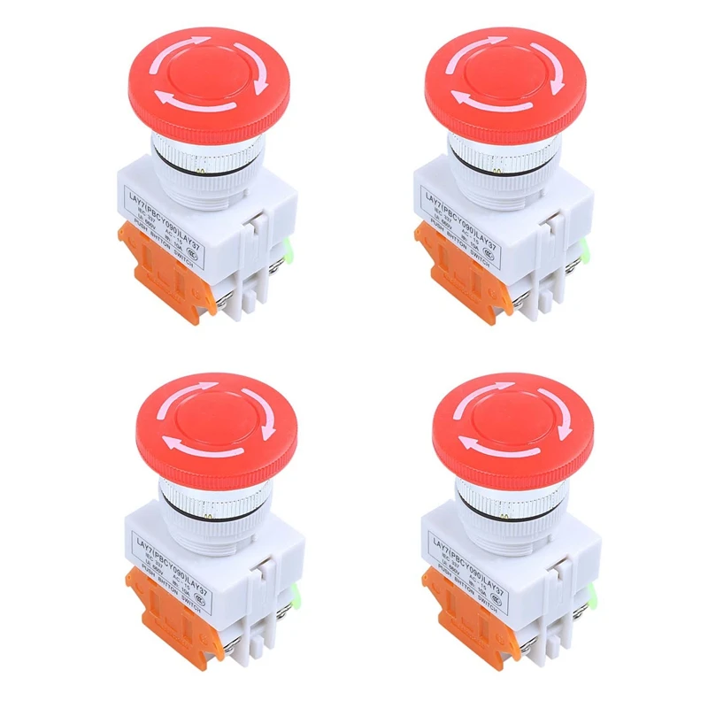 

4X Red Mushroom Cap 1NO 1NC DPST Emergency Stop Push Button Switch AC 660V 10A