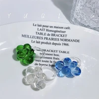 coconal korean unique personality design ring transparent beaded exaggerated acrylic ring female simple flower ring accessories