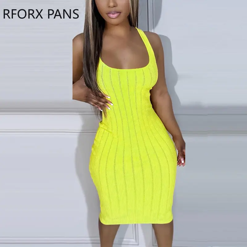 

2023 Women Chic Solid Tank Sleeveless Midi Bodycon Party Sexy Dress