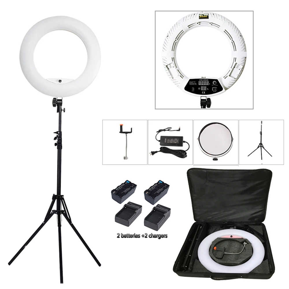

18inch Selfie Ring Light With Tripod Stand Battery Yidoblo FD-480II 96W Bi-color Photographic Lighting Phone Round Ring Lamp