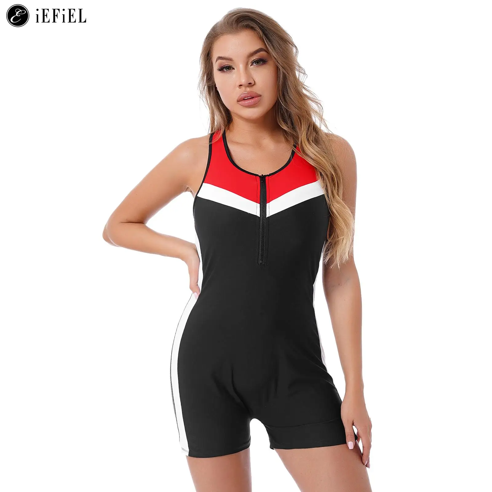 

Women's Boyleg Unitard One Piece Colorblock Racer Back Jumpsuit Athletic Swimsuit Swimwear Sport Lap Bathing Suit