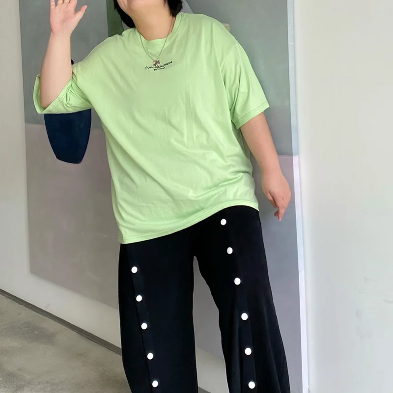 Simplicity Womens Clothing Round Neck Letter Printing Half Sleeve Tops Summer Korean Plus Size Macarone Loose Pullover T-Shirt